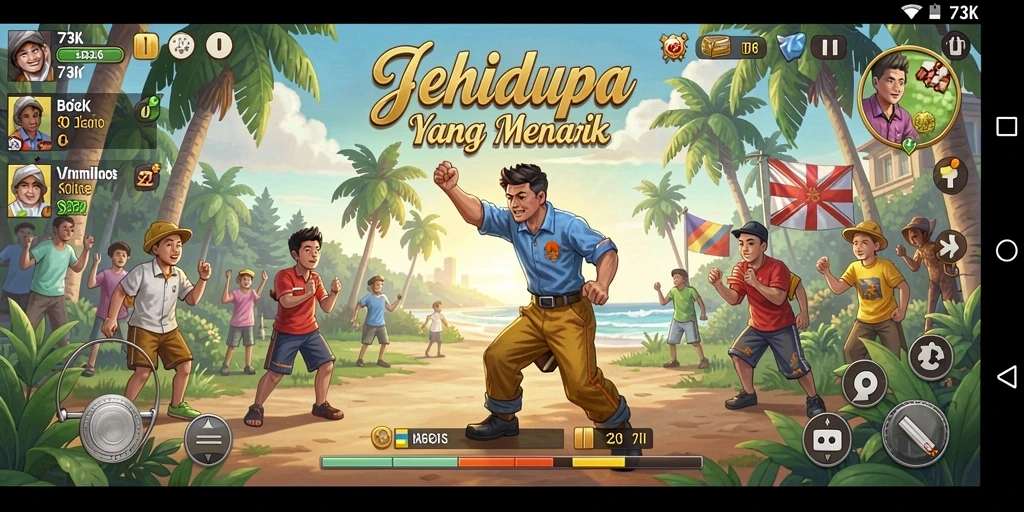 Tampilan gameplay menarik dalam 73K dengan interaksi karakter.