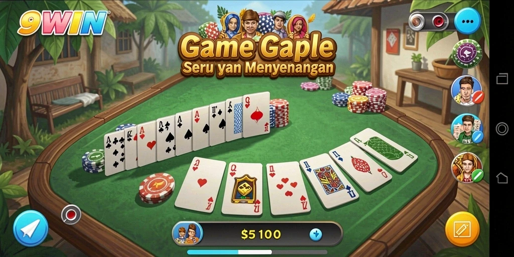 Tampilan gameplay Gaple yang seru dan interaktif di 9WIN.