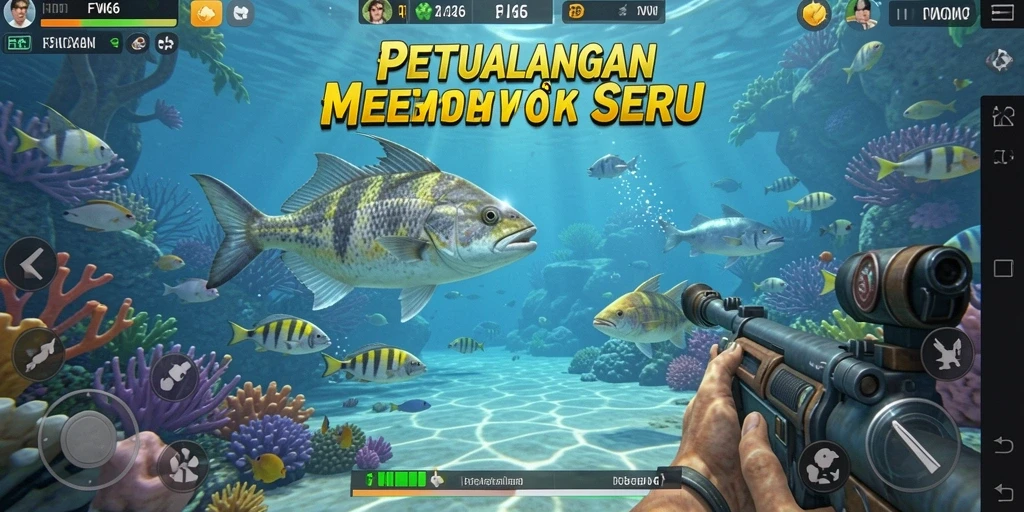Tampilan gameplay seru dari FW66 menembak ikan di laut.