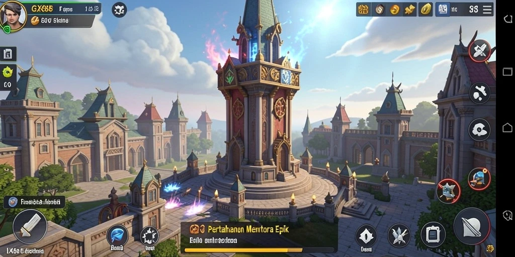 Tampilan epik gameplay Tower Defense dengan strategi menara yang menarik.