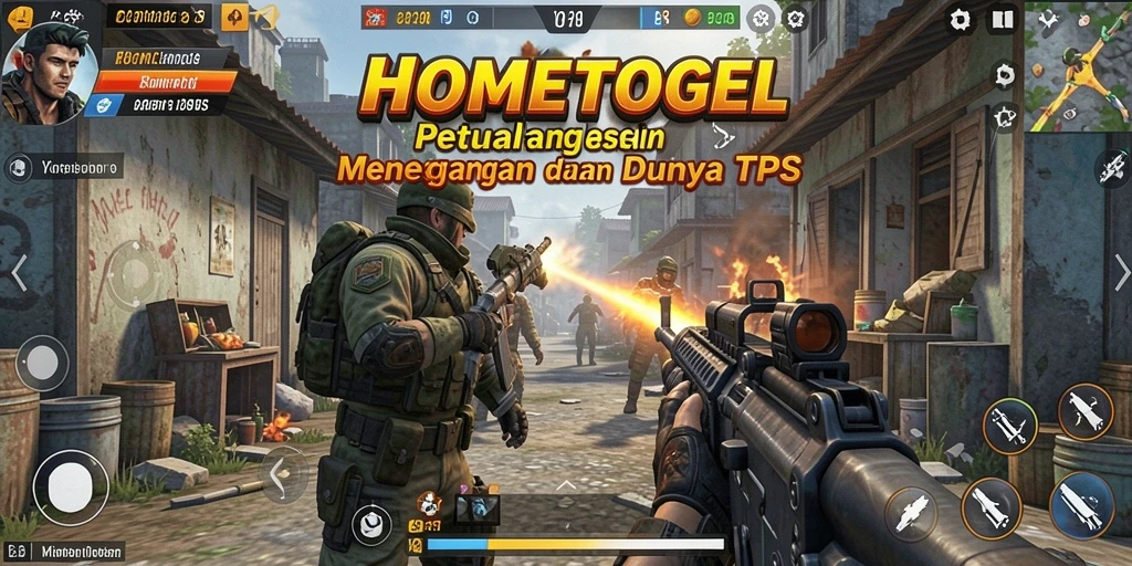 Menampilkan aksi menegangkan dalam permainan TPS HOMETOGEL.