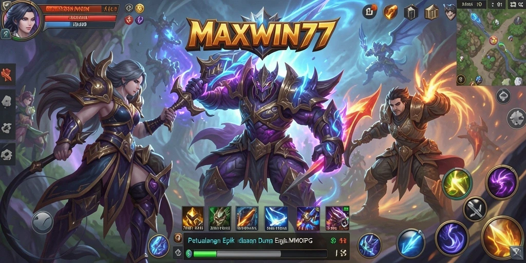 Tangkapan layar gameplay <strong>MAXWIN77</strong> yang menunjukkan aksi pertempuran epik di dunia fantasi.
