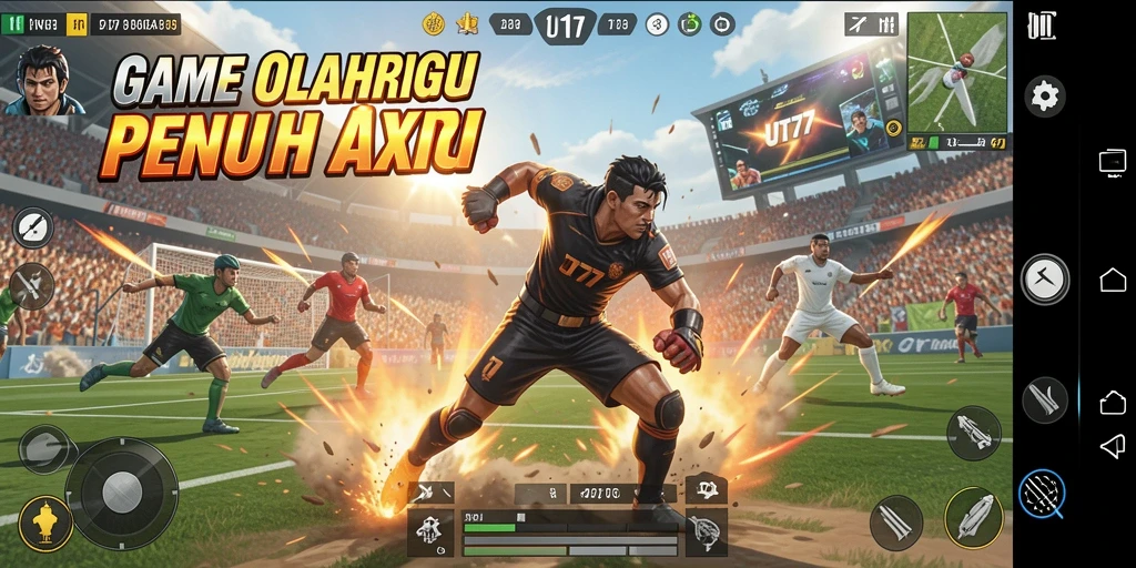 Tangkapan layar utama UT77 menampilkan aksi seru di lapangan.